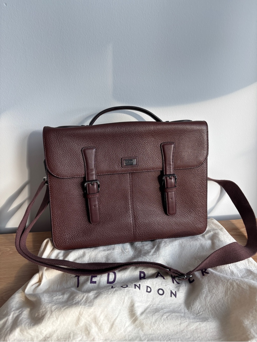 Ted Baker Dark Brown Pebbled Leather Satchel Briefcase